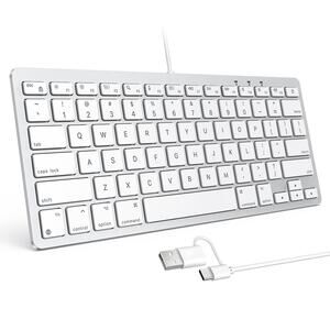 OMOTON Wired Keyboard KB004-A USB C A Compact Slim Layout White Silver